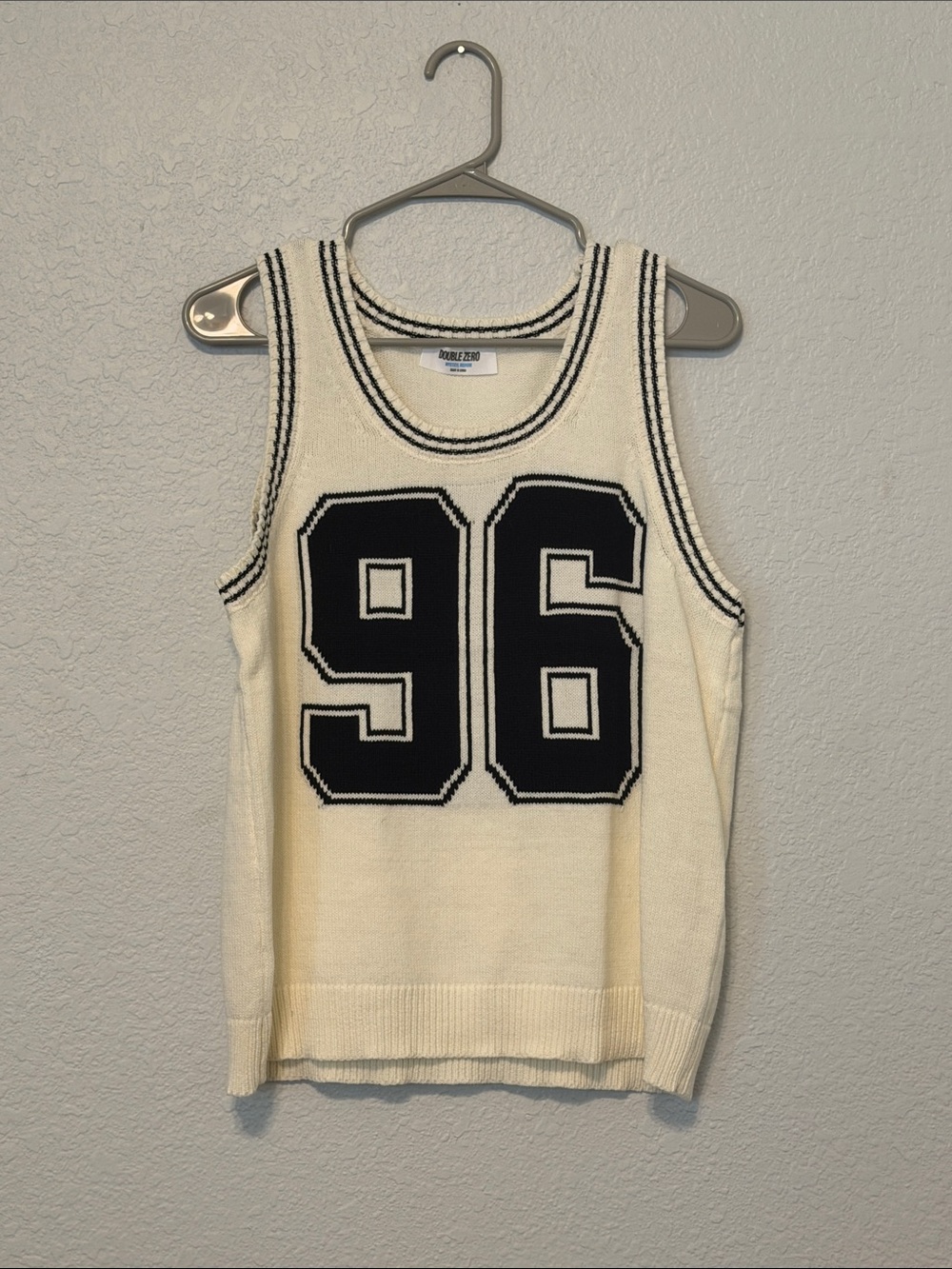Double Zero Cream Tank Sweater with Black '96' Graphic